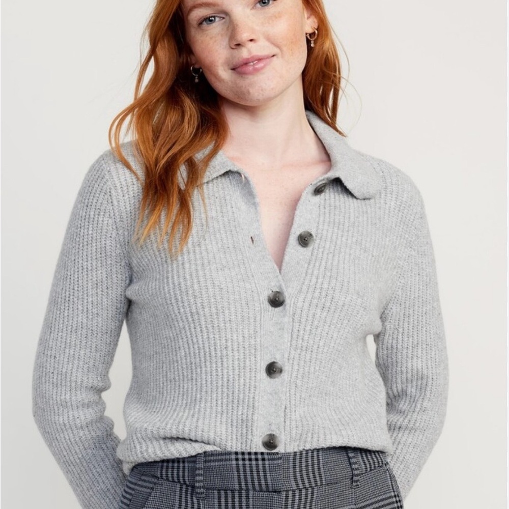 Light Gray Ribbed Collared Cardigan by Old Navy